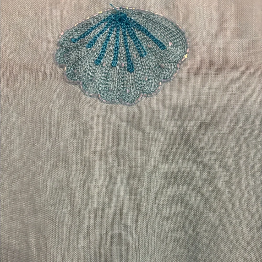 Aqua blue Charter Club 100% linen tunic with intricate nautical themed beads. - Picture 4 of 14